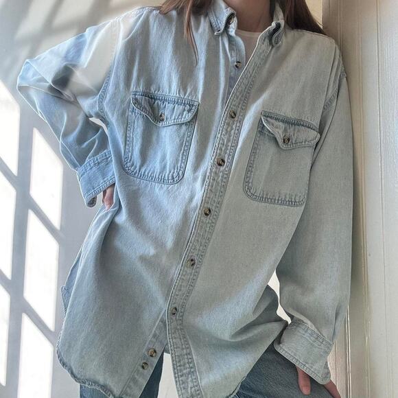 Vintage Croft & Barrow Light Wash Denim Button Down Small 1990s Y2K 2000s Mens - Picture 1 of 5